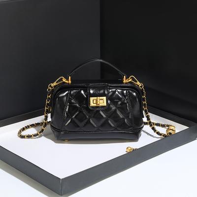 French New Style Small Fragrance Style Diamond Shaped Lock Buckle Small Square Bag Fashionable Retro Box Hand Held One Shoulder Diagonal Bag Women
