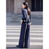 Damen gestreiftes Hemd & Weitbeinige Hosen Set