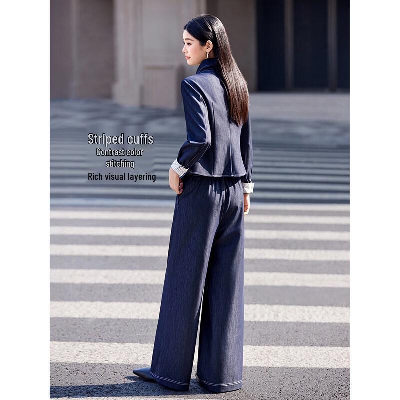 Damen gestreiftes Hemd & Weitbeinige Hosen Set