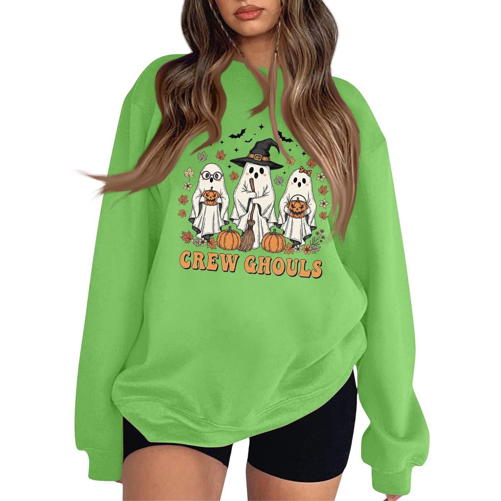 Women's Fashion Round Neck Long Sleeve Hoodie Halloween Small Print Hoodie