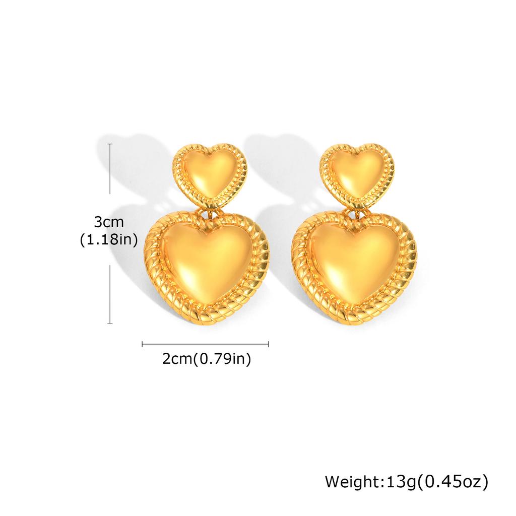 Jewelry Stainless Steel Round Snake Chain Heart 18K Gold Necklace Earrings Women'S Fashion Accessories 2106