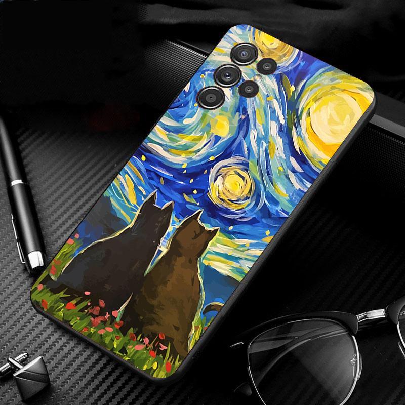 Phone Case For Samsung Galaxy S26 S25 S24 S23 S22 S21 Ultra S24 S23 S22 S21 S25 Plus S24 FE Starry Night van gogh cat
