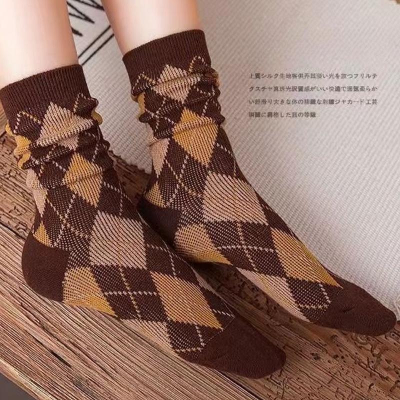 5 Pairs Winter Combed Cotton Socks Thicken Classic Warm Sokken Fashion Design Plaid Check Woman Harajuku Socks