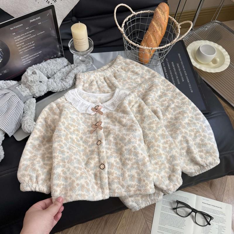 Kids Winter Warm Fleece Pajama Set Long Sleeve Top Pants Soft Thick Sleepwear Boys Girls 3-8 Years