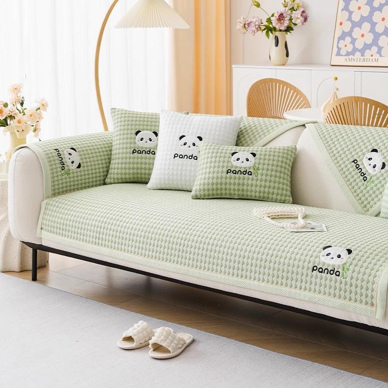 Panda Embroidery Sofa Cushion Cover Seat Cushion  All Seasons Modern Simple Anti-slip Cold Sofa Cover