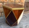 Wooden Coffee Table-India Central Home Decor Furniture-Hexagonal Side Table | Brass Inlay Accent Table | Geometric Boho End Table, Bedside
