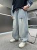 Men's 2026 Spring Trend Loose Wide-Leg Jeans with Cross Star Embroidery