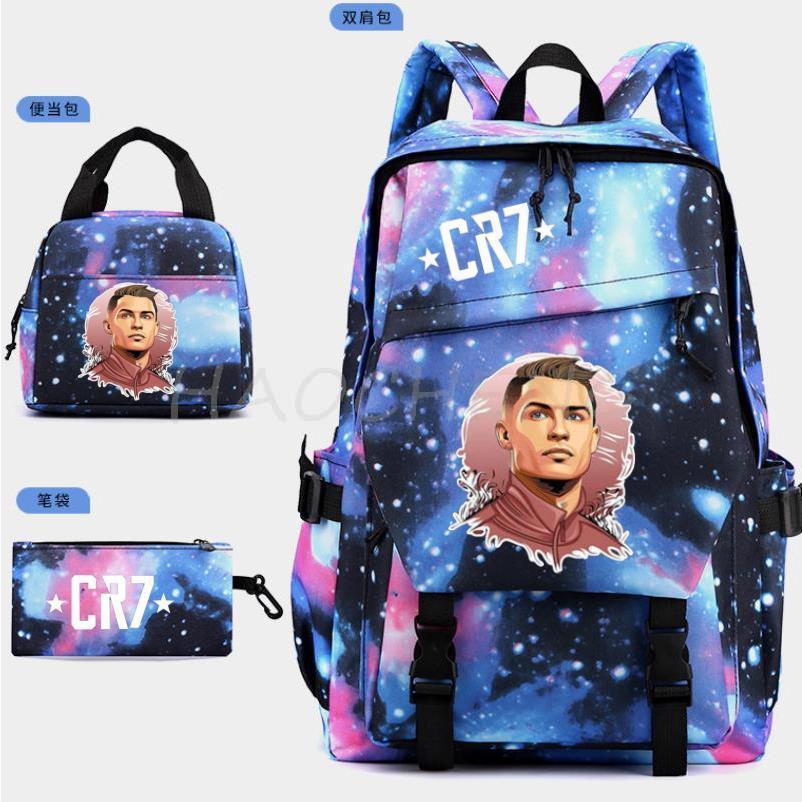 Zaino Scolastico a Tre Pezzi con Stampa di Stella del Calcio Sportiva per Studenti delle Scuole Primarie e Secondarie, Unisex