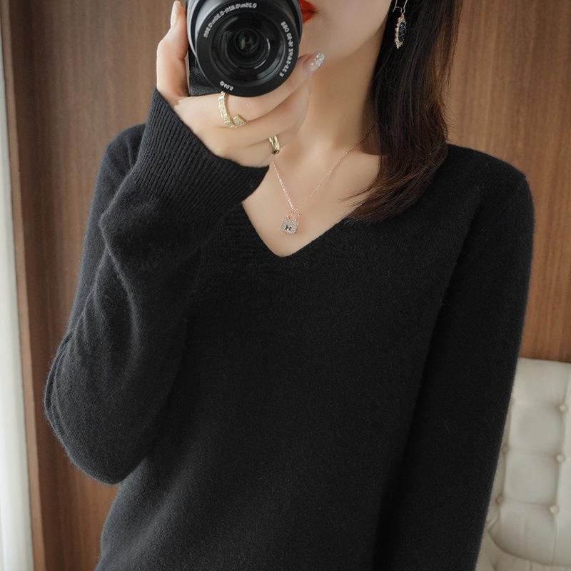 Sweaters Women Casual V-neck Solid Jumpers Pullovers Spring Autumn Womens Sweater Cashmere Knitwear Bottoming Shirt
