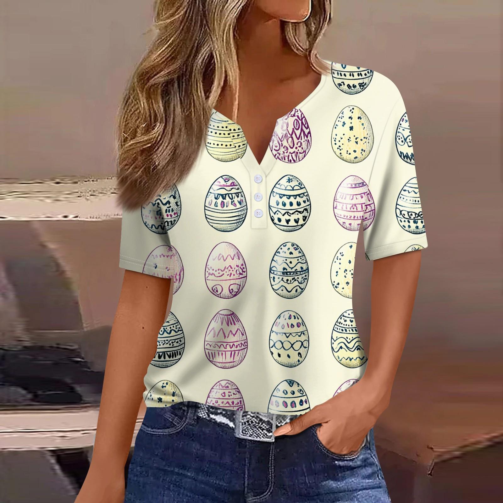 

Жен. Футболка С принтом Пуговицы С короткими рукавами Повседневные Выходные Мода Классический V-образный вырез Обычный Верх L бежевый