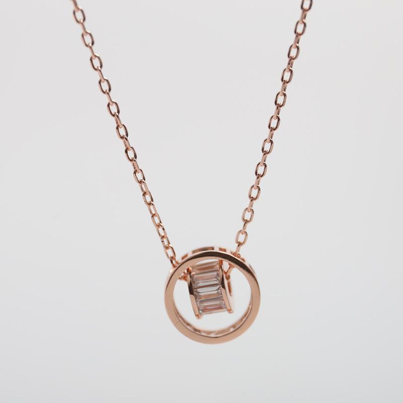 Mesh Diamond Double Ring Circle Necklace Double-Layer Circle Shiny Clavicle Necklace Korean Version New Style Premium