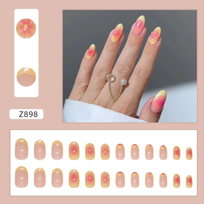Summer Nail Patch Flower Removable Nail French Smudge Wearing Nail Three-dimensional Nail Patch Simple 24 pieces