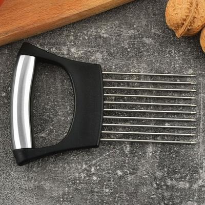 Tragbarer Edelstahl Zwiebelschneider Halter Schwarz Wasserdicht Fleischklopfer Vollgriff Griff Gemüse Schneegabel Tomate