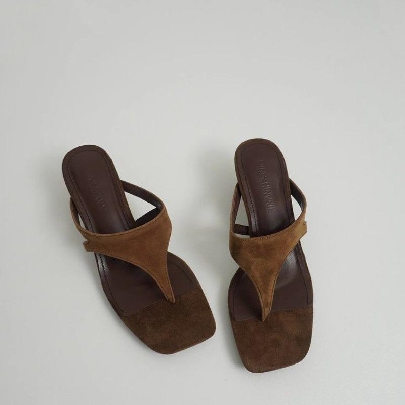 

Fashion New Women s Simple One Word Strap Slope with Sandals Female Square Head Thin Strap Sexy Temperament High Heels Sandals Slippers 35