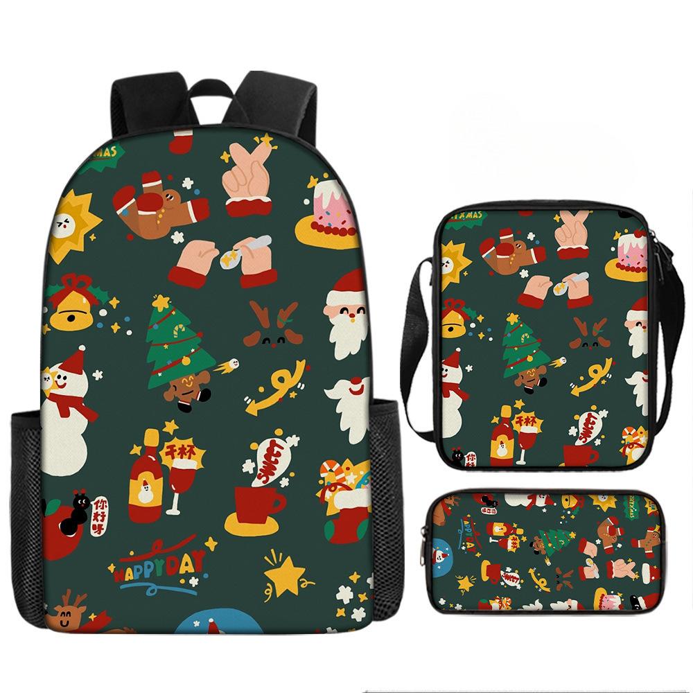 Christmas Backpack, 3D Digital Printed Backpack, Shoulder Bag, Pencil Case, Three-Piece Set