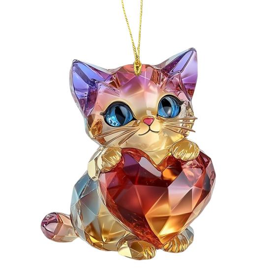 

Valentine s Day Cartoon Animal Ornament Cute Cat Dog Rabbit Holding Heart Keychain Acrylic Car Rearview Mirror Accessory 3