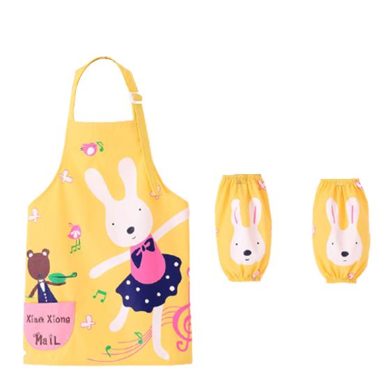 3Pcs/Set Kids Apron Cartoon Animal Print Waterproof Breathable Children Baking Apron with Sleeves for Christmas Gift