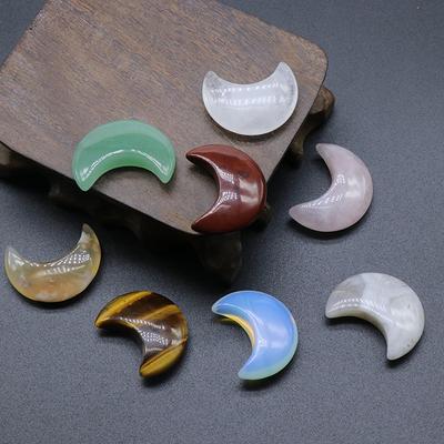 2Pcs Mini Natural Stone Moon Shape Ornament Decoration Reiki Healing Gemstone Home Decor Christmas Halloween New Year Small Furnishings Jewelry 30 Mm