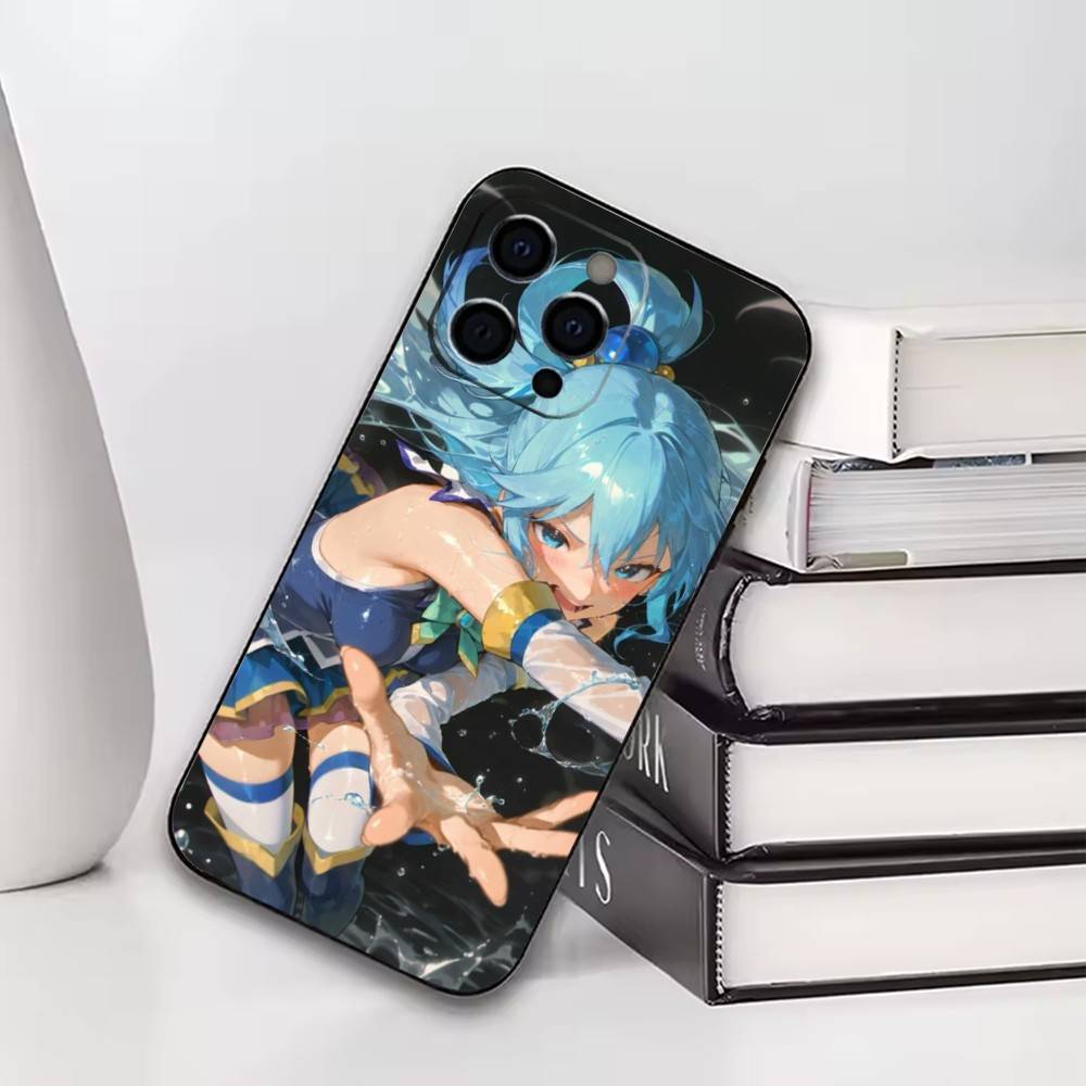 KonoSuba Aqua Phone Case For iPhone17,16,15,14,13,12,11 Plus,Pro Soft Silicone Black Case iPhone13