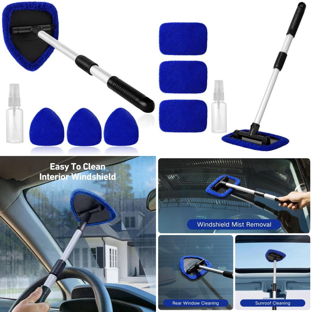 Car Windshield Cleaning Brush With Extendable Handle And Microfiber Cloth For Streakfree Glass Cleaning