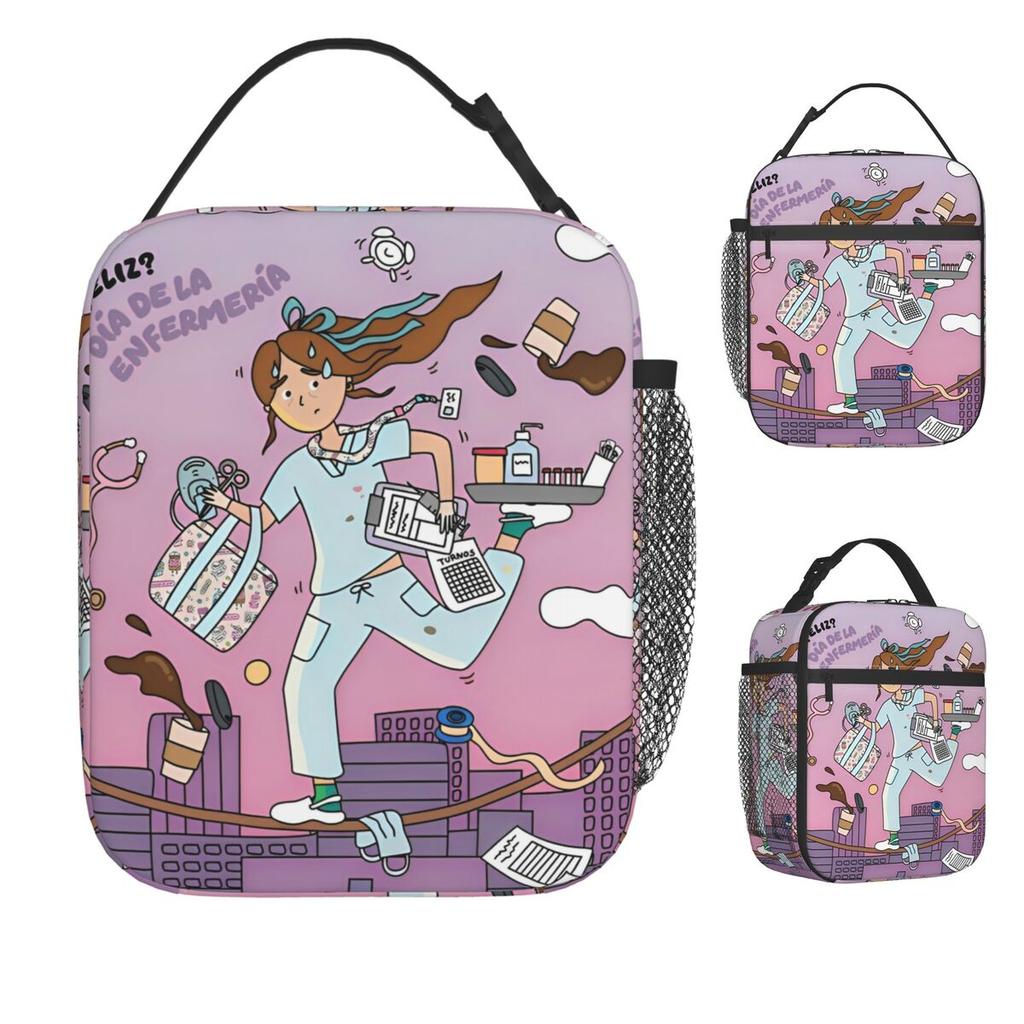 Enfermera En Apuros Nurse Medical Doctor 6 Lunch Bag Cute Lunch Box For Women Beach Insulated Cooler Bag Thermal Lunch Bags
