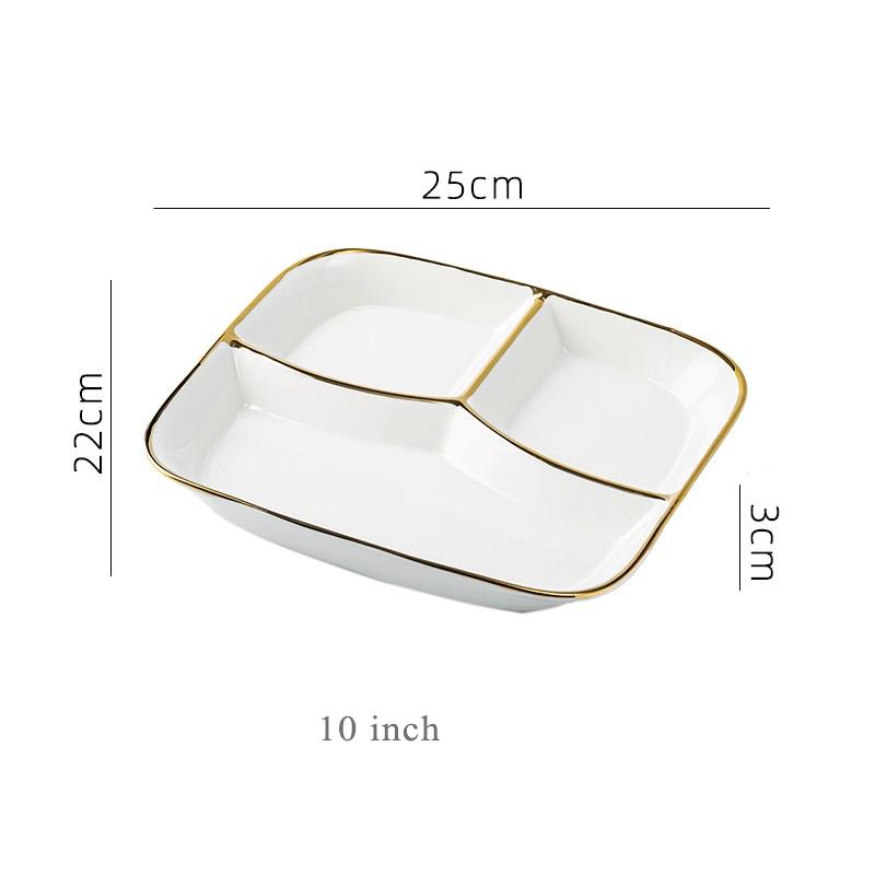 Керамическая Гальваническая Поделка Трехсекционная Тарелка Новая 10-дюймовая Креативная Посуда для Похудения Белая Светлая Роскошь Прямоугольная Тарелка 10 Inches