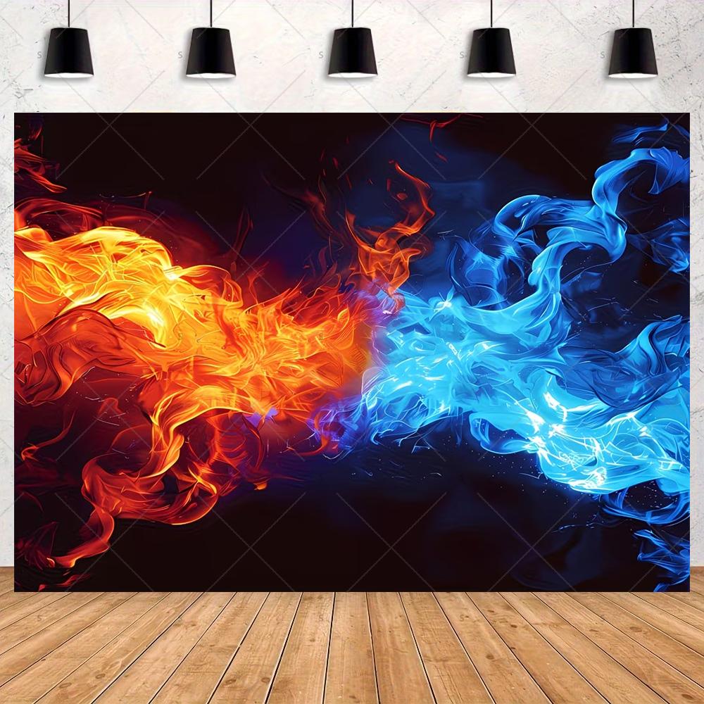 Ice and Fire Fusion Theme Backdrop Shocking Water Fire Elements Party Decoration Background Photography Studio Supplies Banner