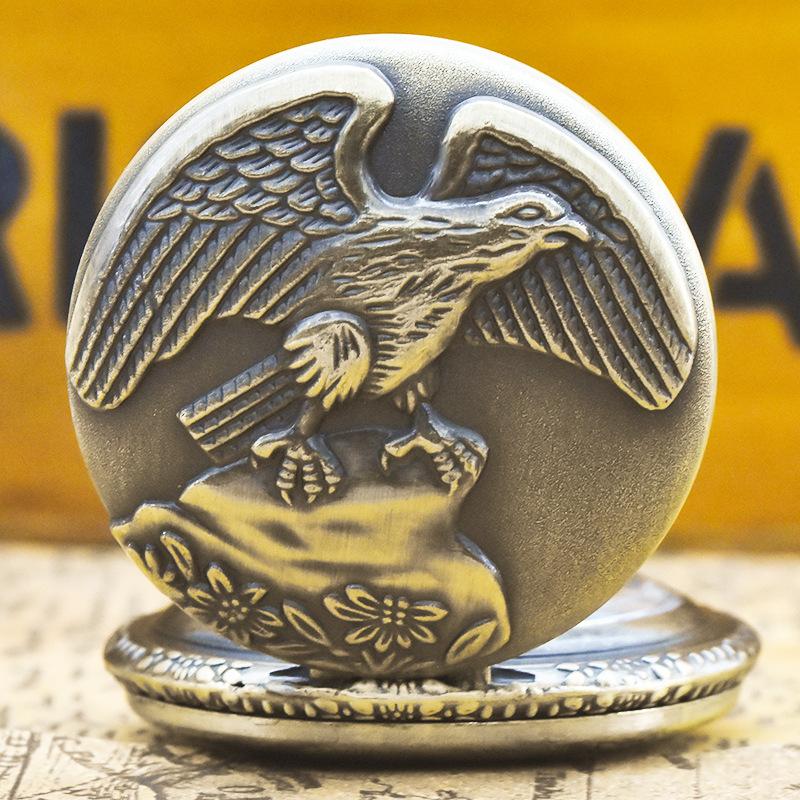 Vintage Eagle Quartz Pocket Watch Simulated Pendant Necklace Fob Chain for Women Men
