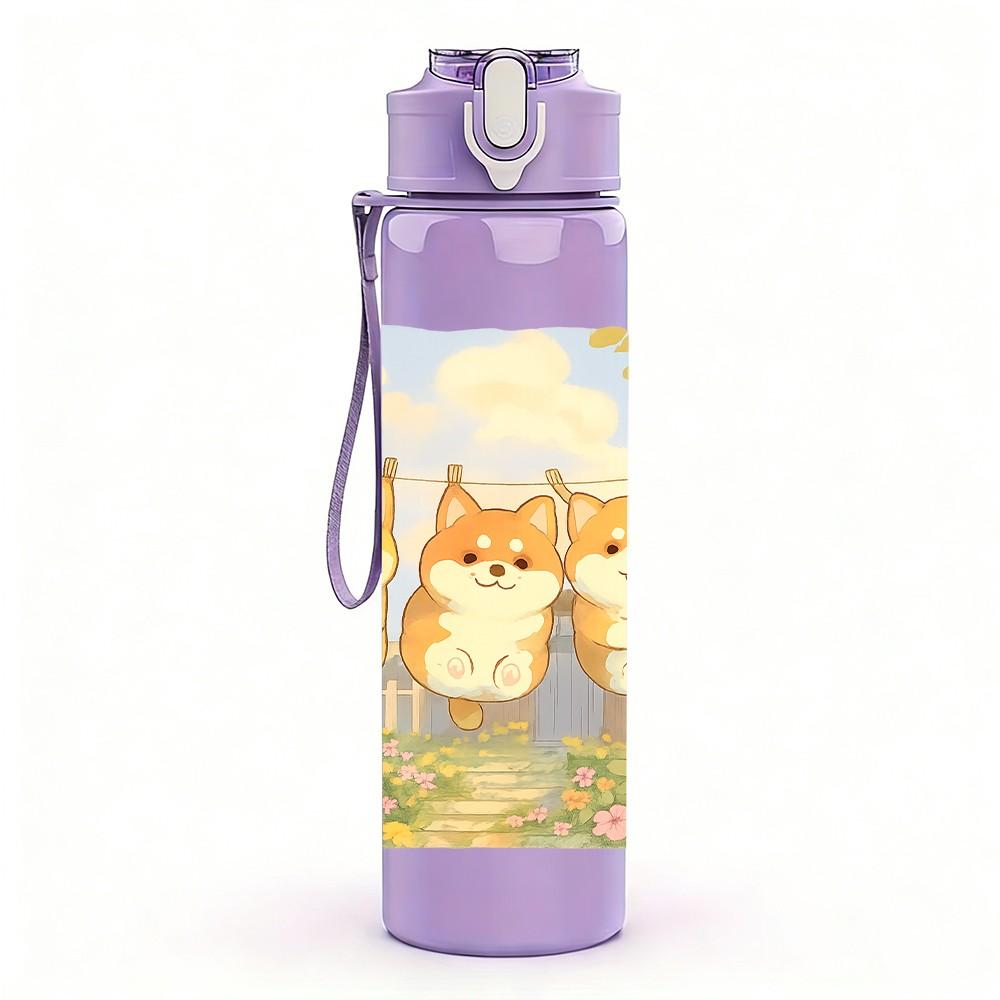 1PC Two Cute Cat Character 750ml Color Plastic Sports Water Bottle Leakproof Flip Straw Lid Suitable for Sports Office Home Use