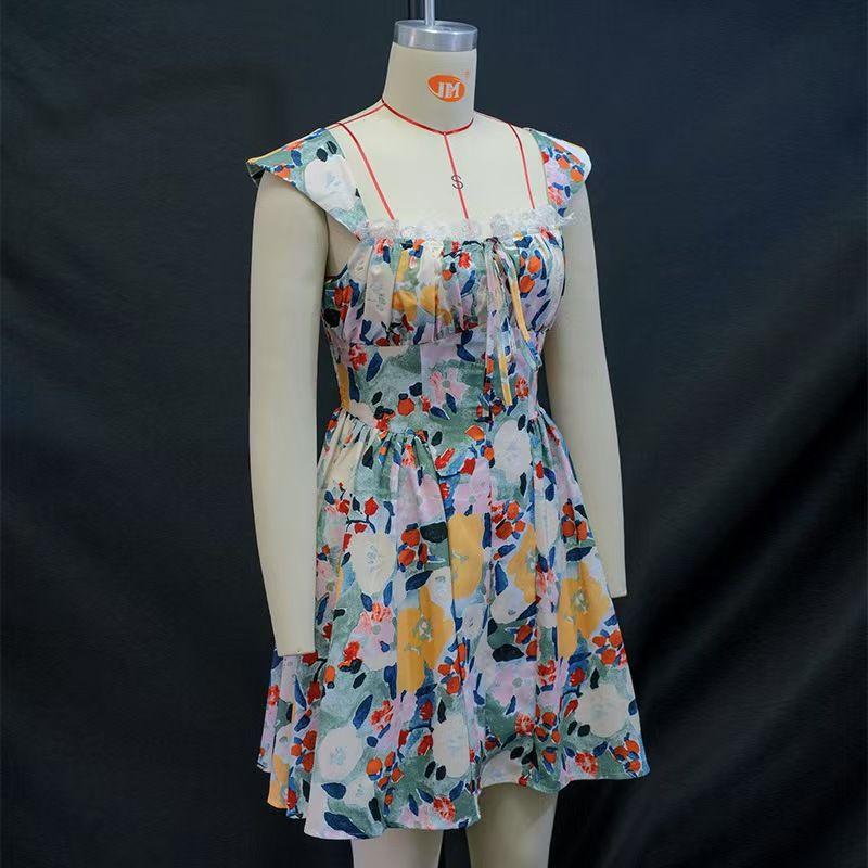 

Мода Новое поступление Мода Платье на бретельках-спагетти с цветочным принтом и плиссированной юбкой Платья-комбинации С принтом Сексуальное платье Print 2XL