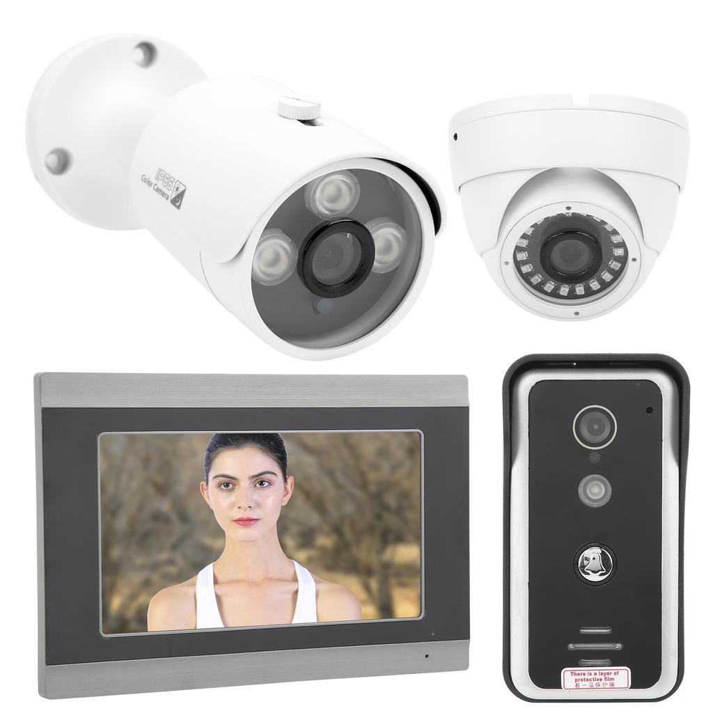 Wired Wifi Video Doorphone 7in Monitor Night Vision Intercom APP Remote with 2 AHD Cameras for Tuya