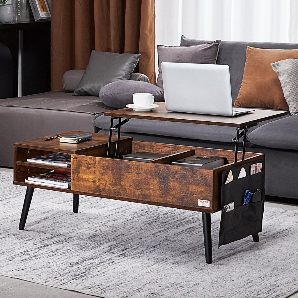 Lift Top Coffee Table 39.4 In Rectangle Coffee Table for Living Room Brown