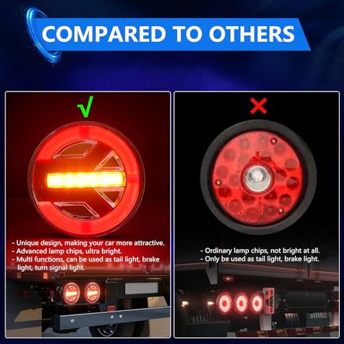 Round LED Trailer Tail Lights Turn Signal Stop Brake Tail Light for Truck Trailer RV Pickup Caravan 12V 24V Waterproof