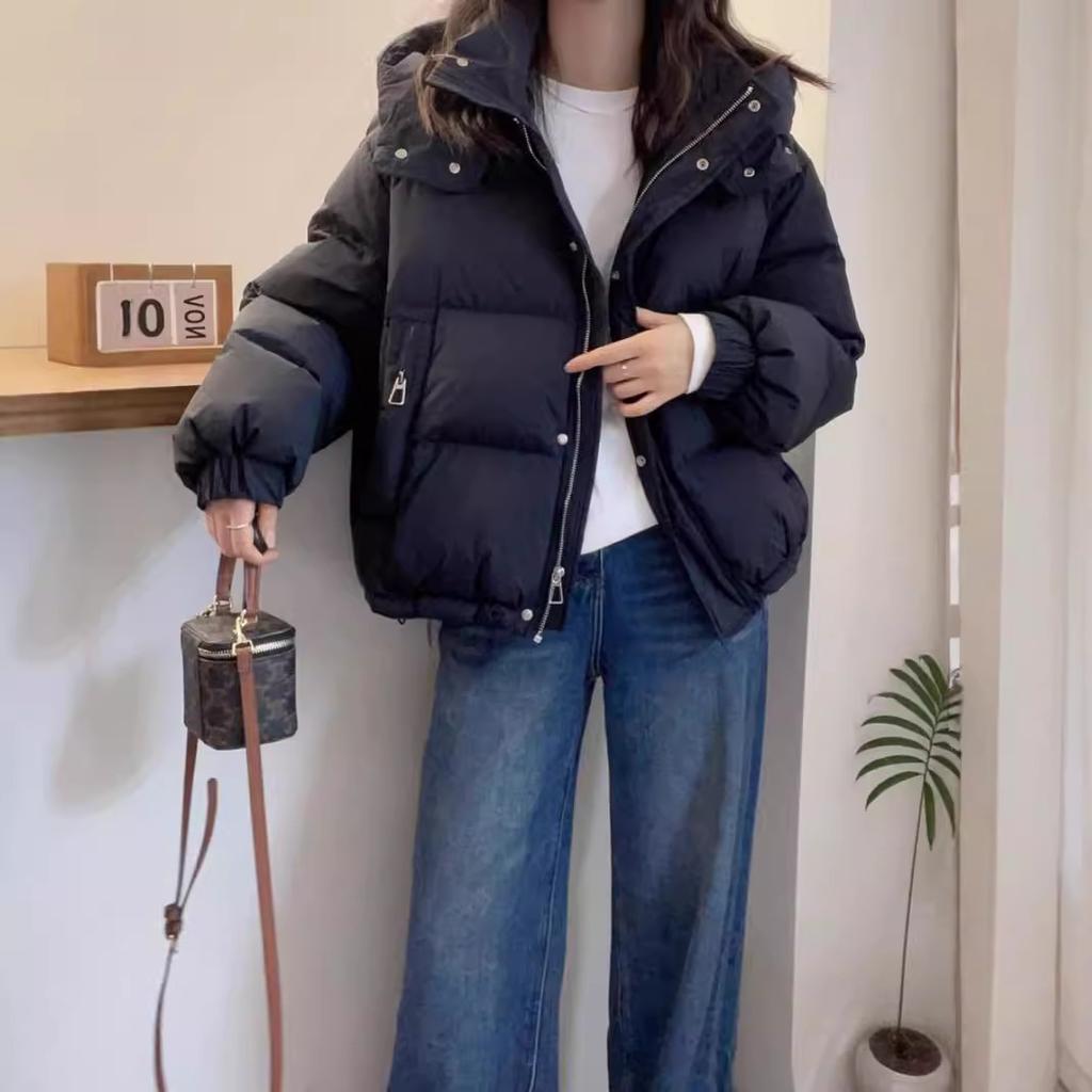 Down cotton-padded clothes women's autumn and winter short 2025 large size loose cotton clothes small man hooded warm casual jacket