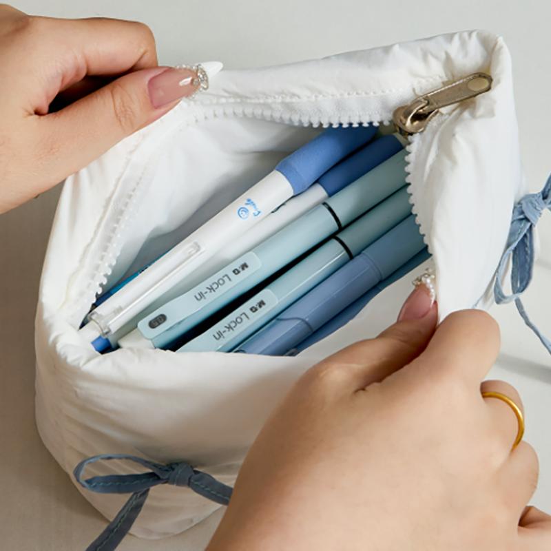 1pc Bow Pencil Case Large Capacity Pencil Organizer Makeup Bag Stationery Storage Box School Supplies Multiple Colors
