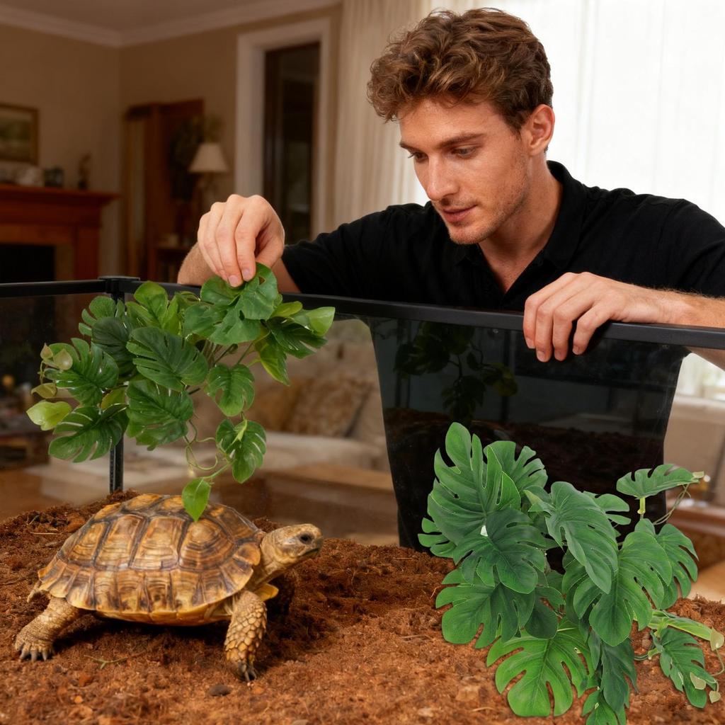 Terrarium Plants Artificial Realistic Fake Lizard Turtles Habitat Leaves Faux Plants Reptile Tank Decor For Lizard Gecko Frog