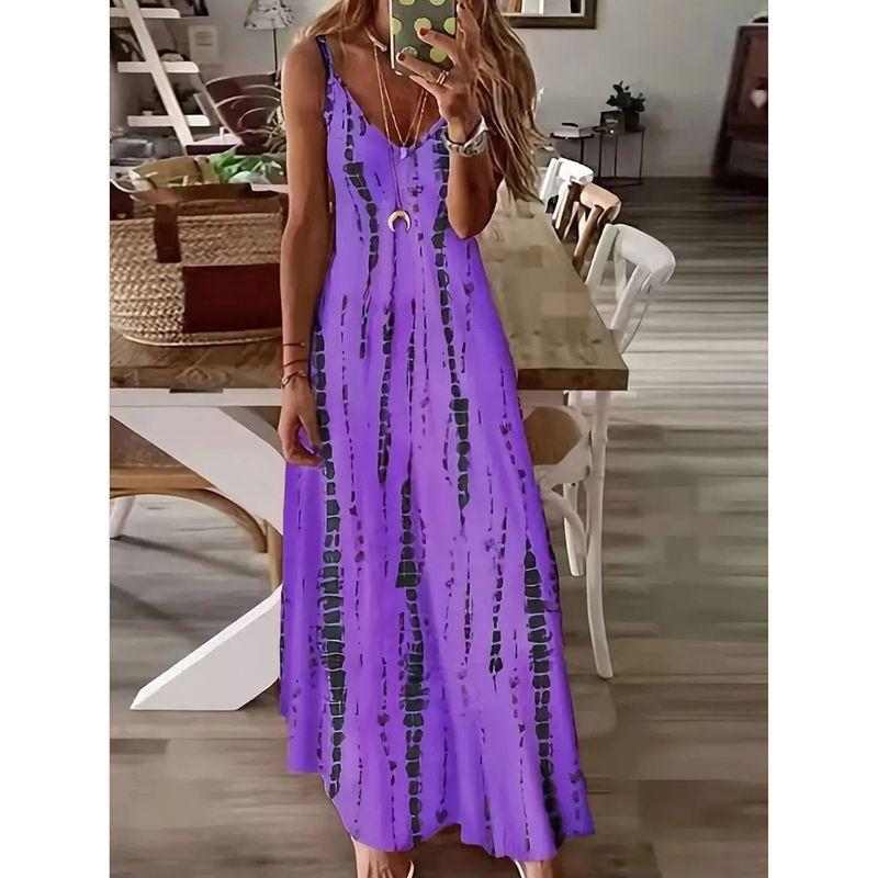 

Women s Tie Dye Printed Large Hem Dress Tie Dye Print Large Swing Dress Female PURPLE S