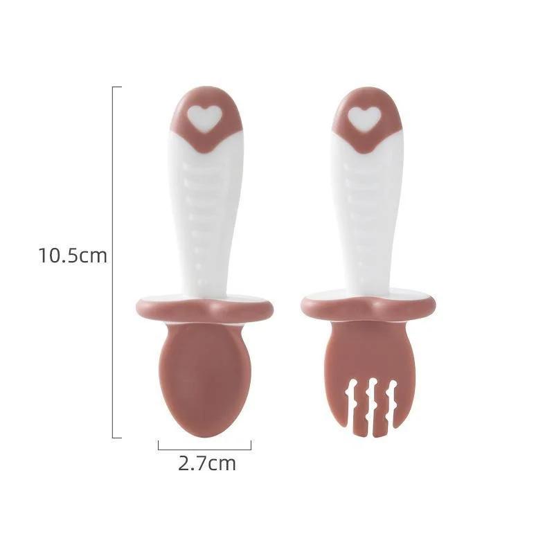 Baby Spoon Fork Silicone Children's Cutlery Set Feeding Baby Tableware Learn Spoon Set Short Easy Spoon