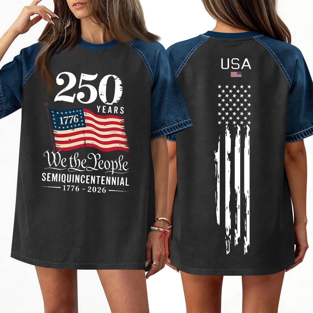 Women's Denim Patchwork Top, Casual Short-sleeved Comfortable T-shirt, Fashionable For Spring And Summer.