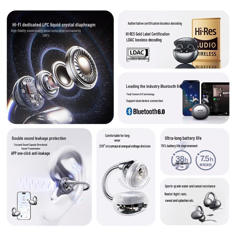 Tonemac Q6 Open-Ear Clip-On Bluetooth Headset