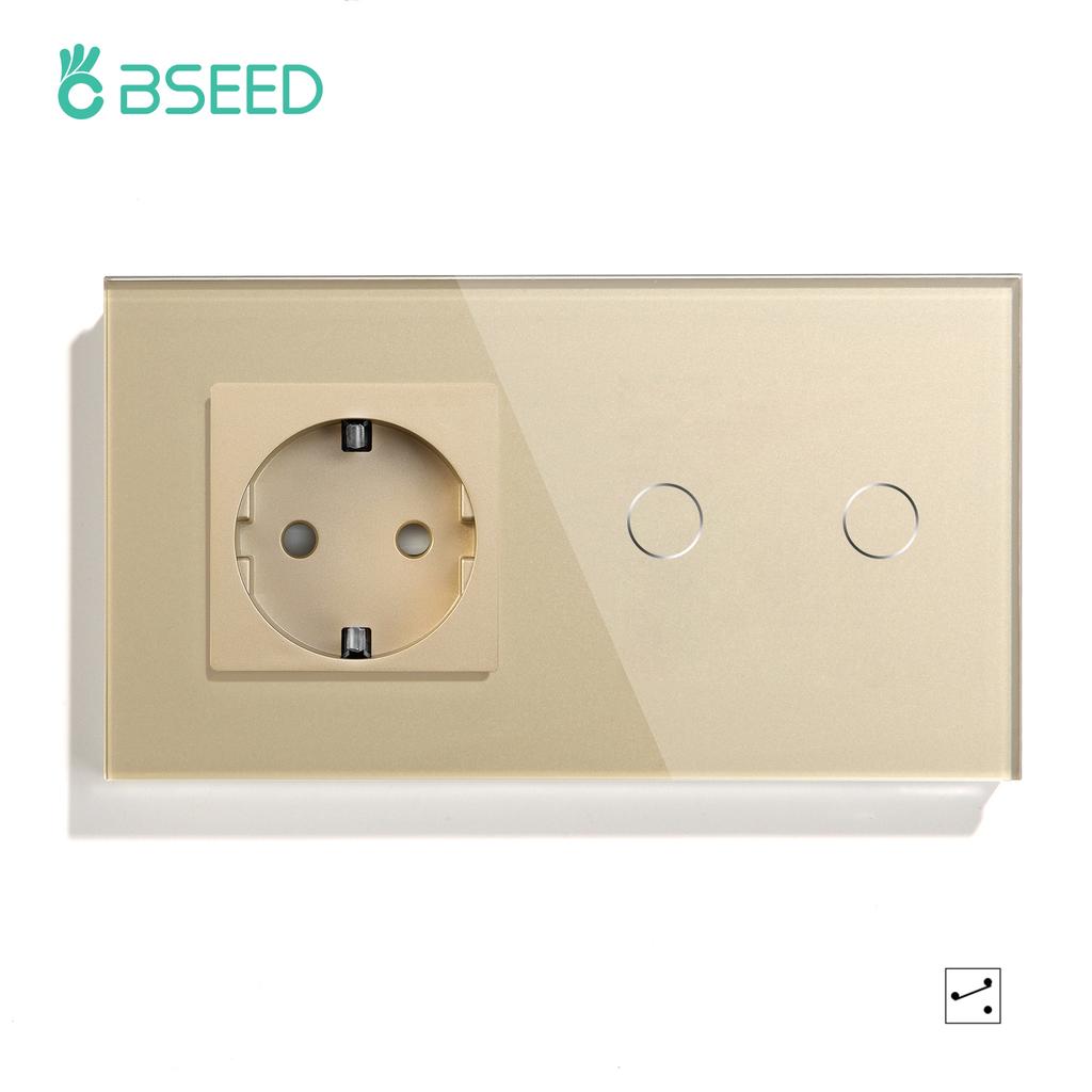 BSEED 1/2/3Gang Touch Light Switches 1/2/3Way Pass Through For Stairs Plus Wall Power Sockets USB Type-c Ports 2.1A EU Standard