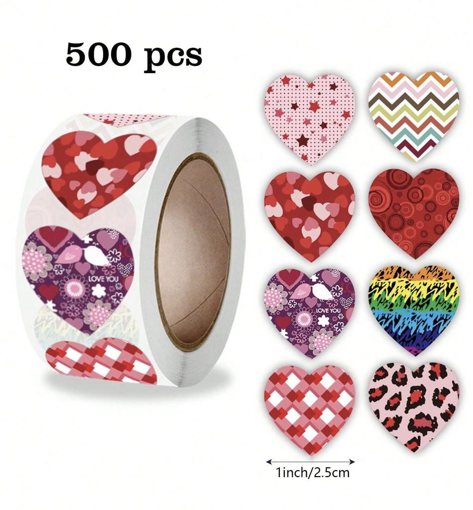 500pcs 1inch Red Heart Stickers for Valentine's Day Baking Packaging Sticker Envelope Seals Love Decorative Stickers