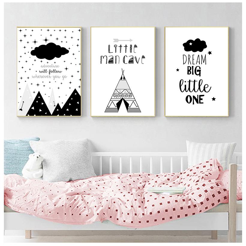 Cartoon Kindergarten Quotations Canvas Art Poster Printmaking Painting Black and White