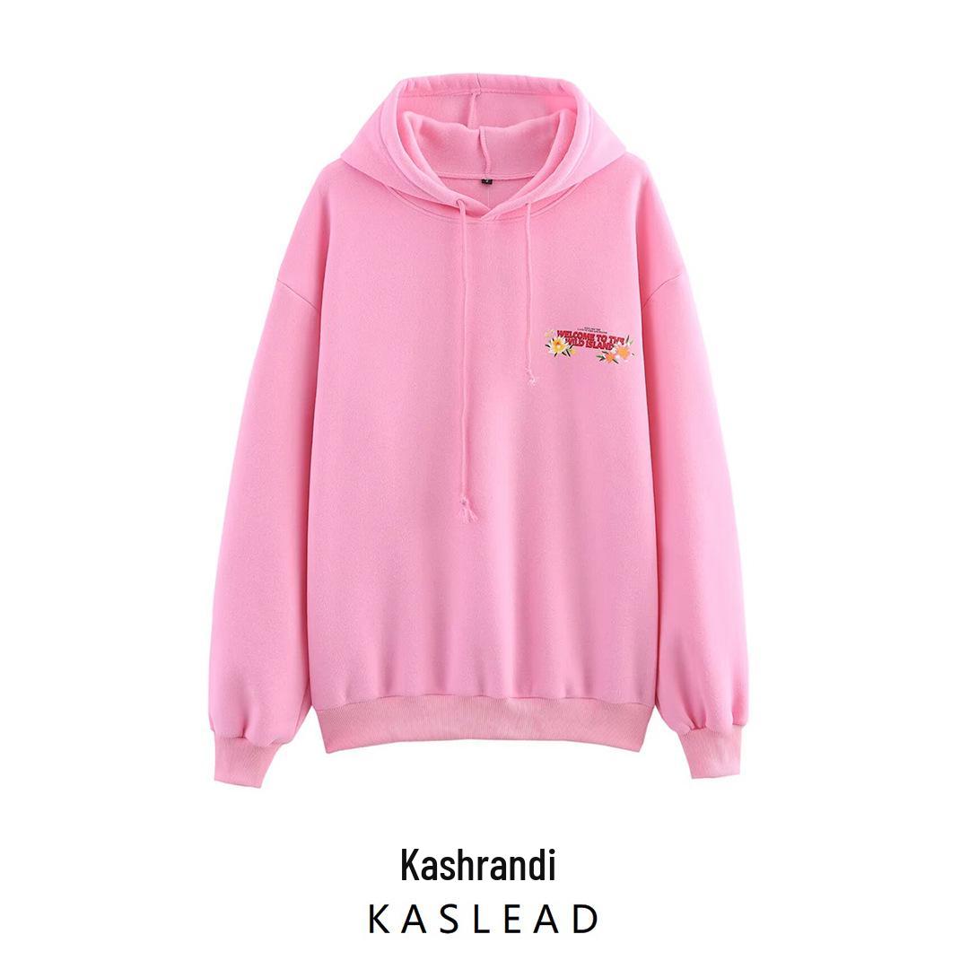 

2025 Spring Women s European & American Style Simple Hooded Printed Sweatshirt Small рожевий