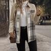 Veste décontractée à carreaux et poches à revers pour femme, grande taille, automne