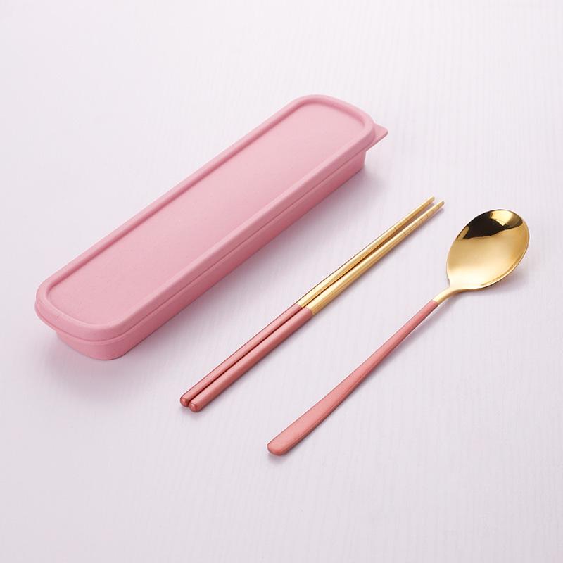 Korean Portable Stainless Steel Cutlery Set: Spoon, Fork & Chopsticks with Travel Box. Custom Logo Option Available.