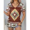 Simple Women's Striped Printed V-neck Top Casual Versatile Short-sleeved Fashion T-shirt Comfortable T-Shirts Women’s