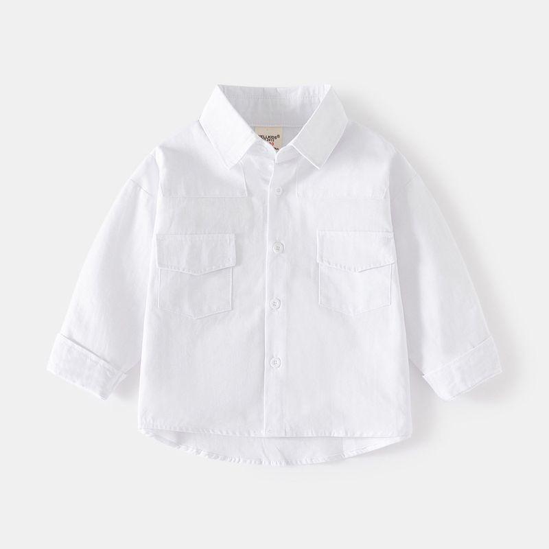 Clothing Spring and Autumn Boys' Long-Sleeved Shirts Kidsren's Lapel Casual Shirts for Small and Medium-Sized Kidsren Boys' Pure Color Clothes