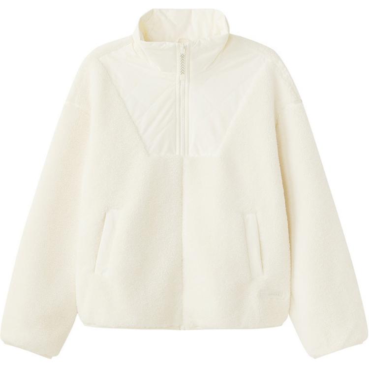 Skechers Outdoor Series Casual Warm Solid Color Stand Collar Spliced Cotton Jacket Women Jacket Eggshell L424W010-00V7 M