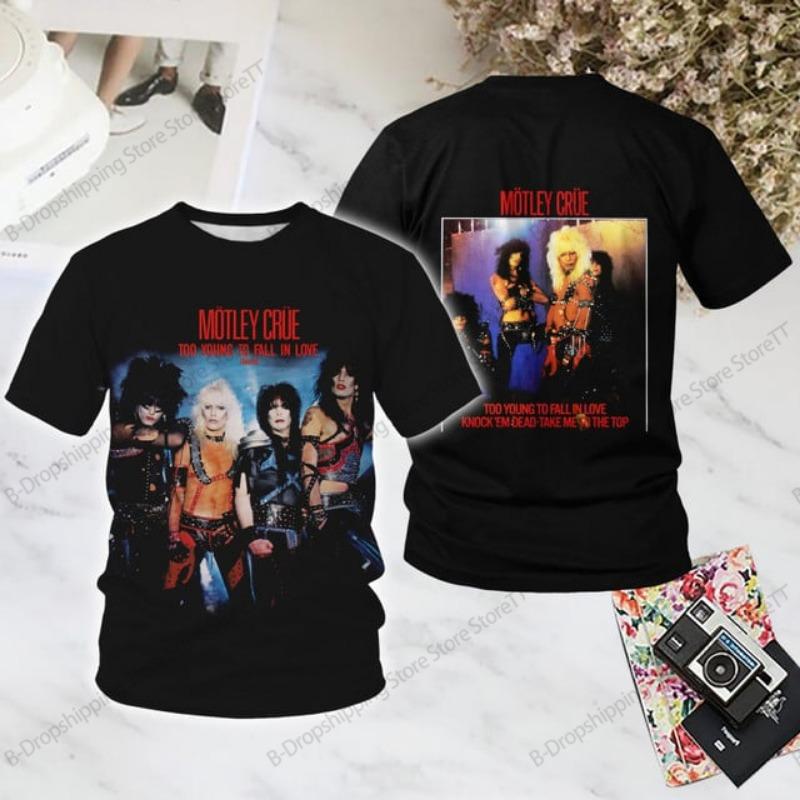 T-shirt Imprimé 3D Groupe Rock Motley Crue Hommes Femmes Mode Hip Hop Décontracté Manches Courtes Hauts T-shirts Vêtements Hommes T-shirt Enfant
